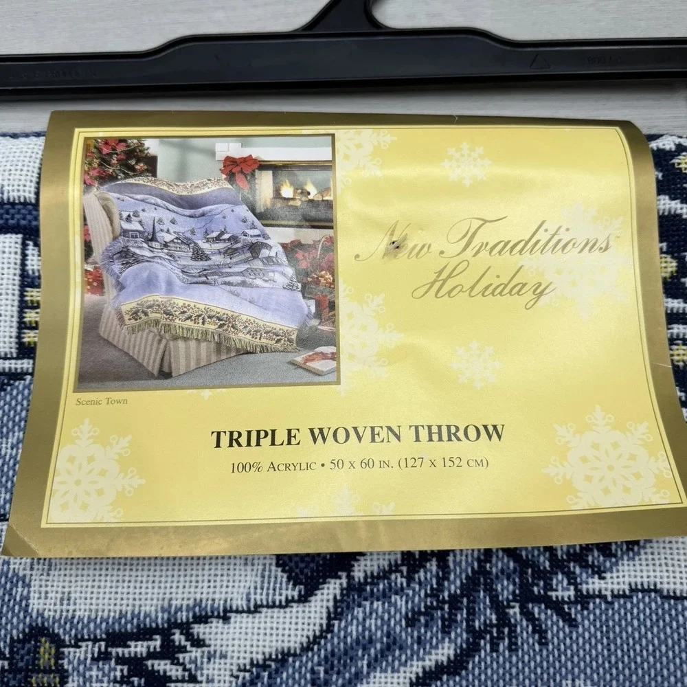 Christmas Woven Throw NIP Cottagecore Grandmillennial Village
